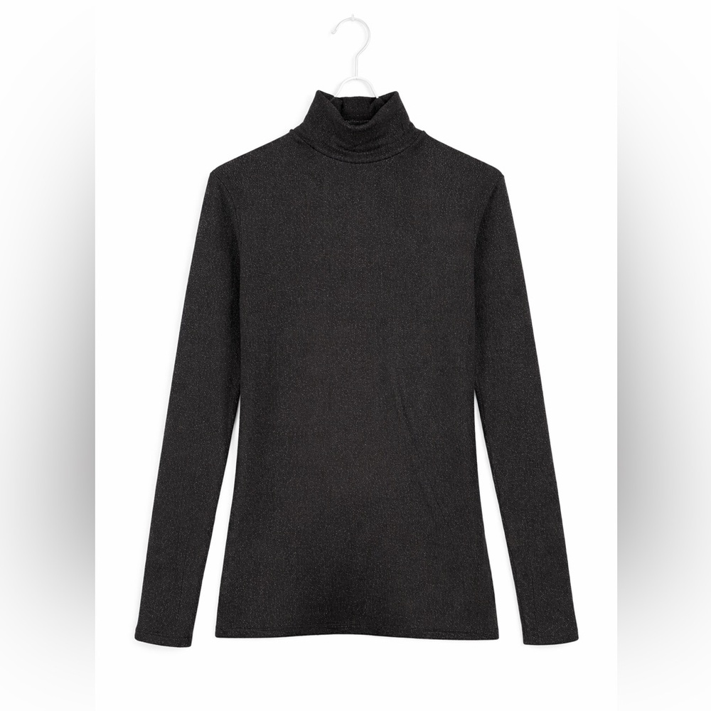 Elegant Shimmer Black Turtleneck Top